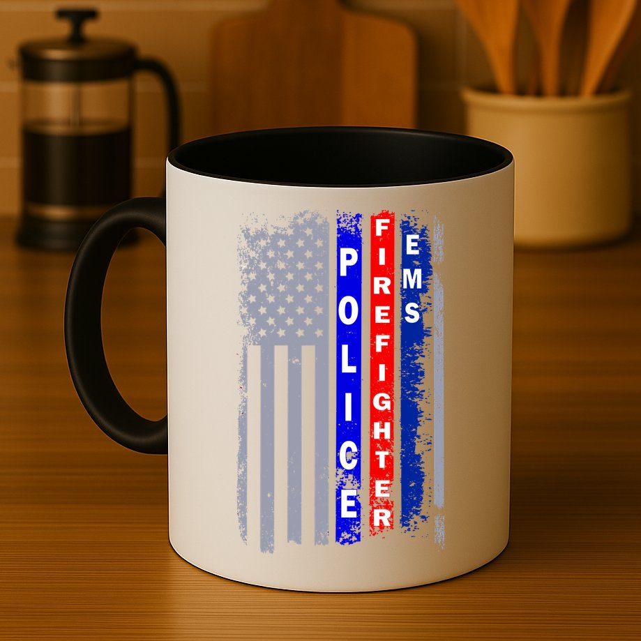 Police Firefighter EMS American Flag Mug