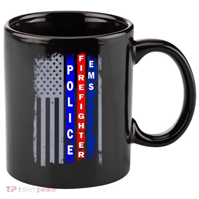 Police Firefighter EMS American Flag 11oz C Handle Ceramic Mug