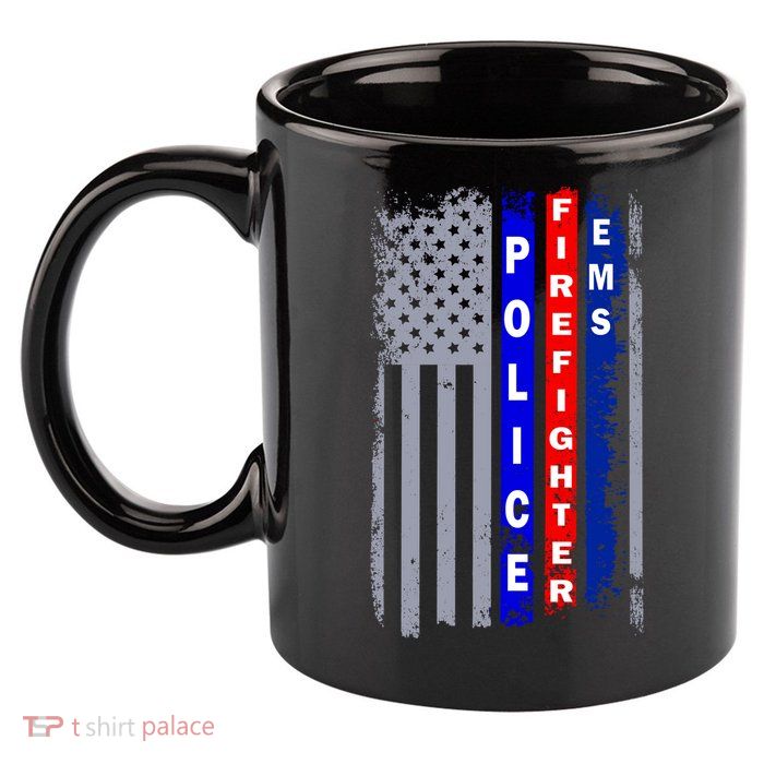 Police Firefighter EMS American Flag 11oz C Handle Ceramic Mug
