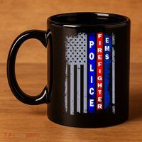 Police Firefighter EMS American Flag 11oz C Handle Ceramic Mug