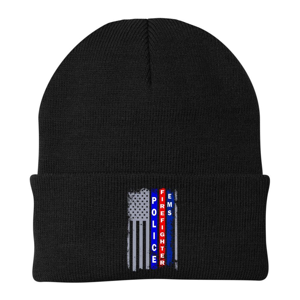 Police Firefighter EMS American Flag Beanie