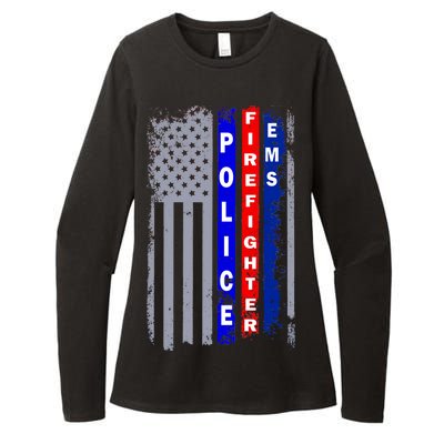 Police Firefighter EMS American Flag Womens CVC Long Sleeve Shirt