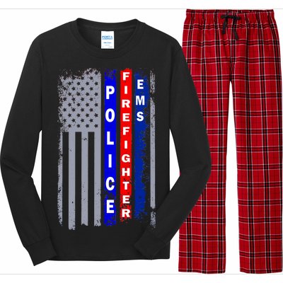 Police Firefighter EMS American Flag Long Sleeve Pajama Set