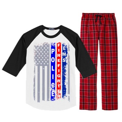 Police Firefighter EMS American Flag Raglan Sleeve Pajama Set