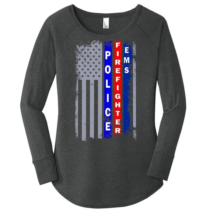 Police Firefighter EMS American Flag Women's Perfect Tri Tunic Long Sleeve Shirt