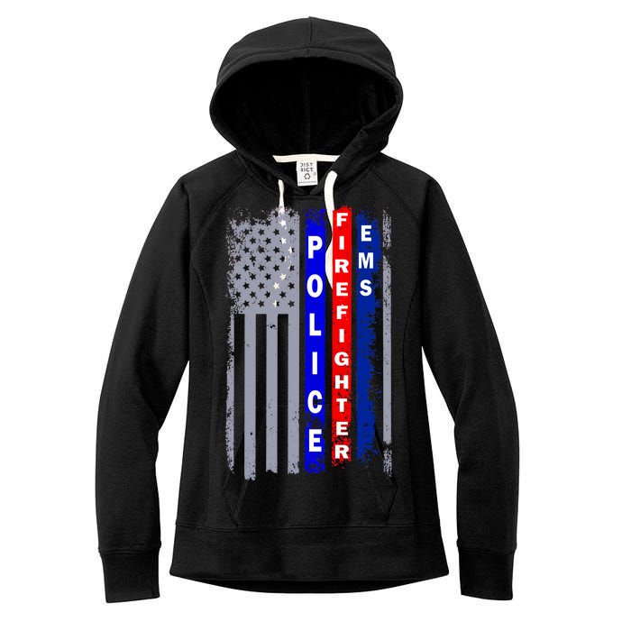 Police Firefighter EMS American Flag Women's Fleece Hoodie