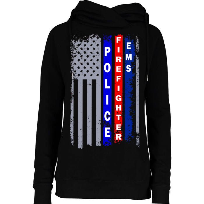 Police Firefighter EMS American Flag Womens Funnel Neck Pullover Hood