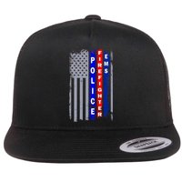 Police Firefighter EMS American Flag Flat Bill Trucker Hat