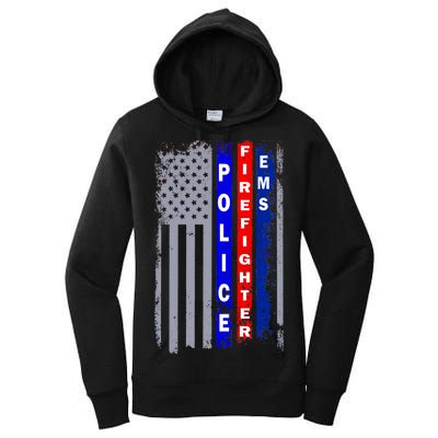 Police Firefighter EMS American Flag Women's Pullover Hoodie