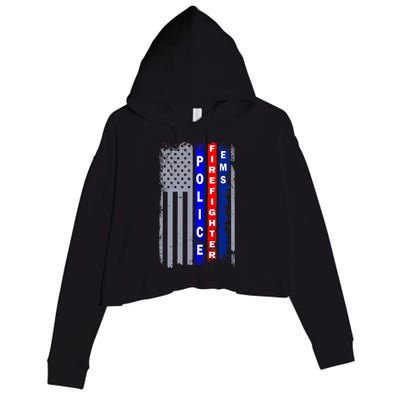 Police Firefighter EMS American Flag Crop Fleece Hoodie