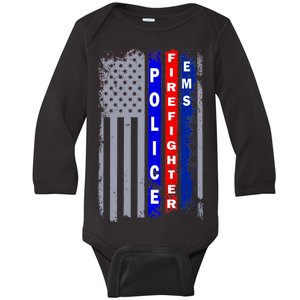 Police Firefighter EMS American Flag Baby Long Sleeve Bodysuit