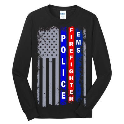 Police Firefighter EMS American Flag Tall Long Sleeve T-Shirt