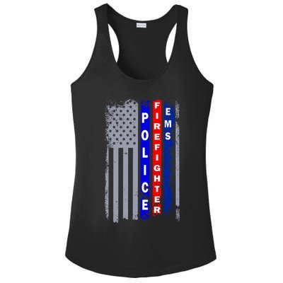 Police Firefighter EMS American Flag Ladies PosiCharge Competitor Racerback Tank