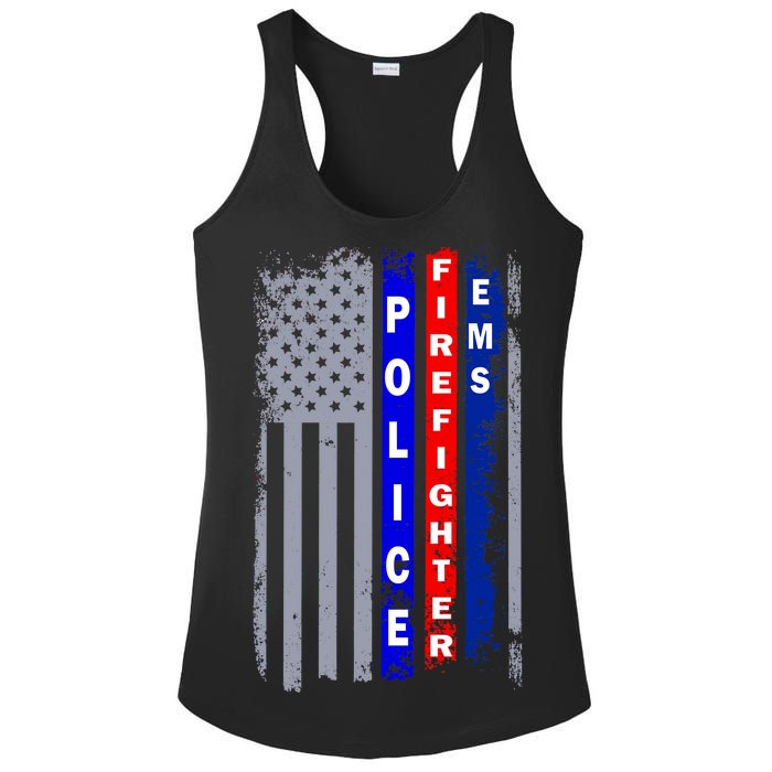 Police Firefighter EMS American Flag Ladies PosiCharge Competitor Racerback Tank