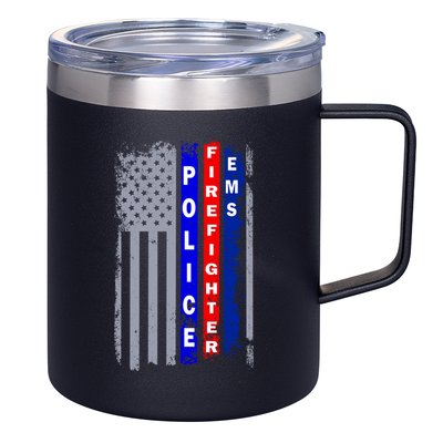Police Firefighter EMS American Flag 12oz Stainless Steel Coffee Mug