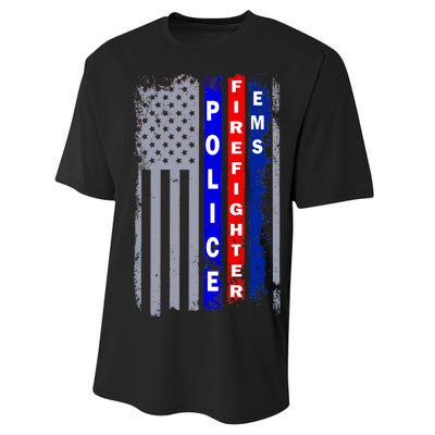 Police Firefighter EMS American Flag Performance Sprint T-Shirt