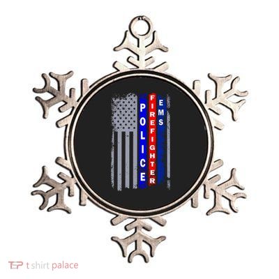 Police Firefighter EMS American Flag Metallic Star Ornament