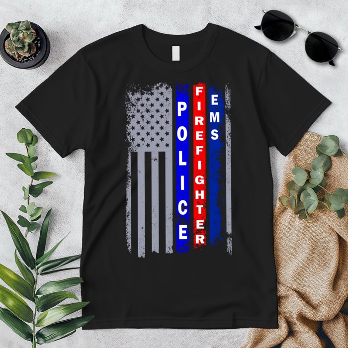Police Firefighter EMS American Flag Premium T-Shirt