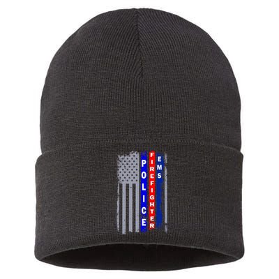 Police Firefighter EMS American Flag Sustainable Knit Beanie