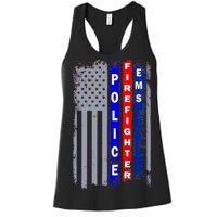 Police Firefighter EMS American Flag Women's Racerback Tank