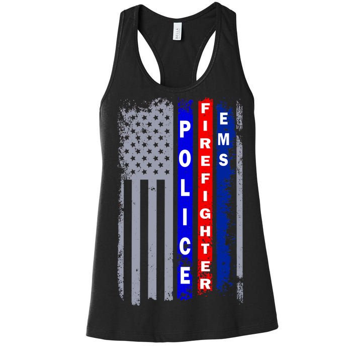 Police Firefighter EMS American Flag Women's Racerback Tank