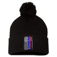 Police Firefighter EMS American Flag Pom Pom 12in Knit Beanie