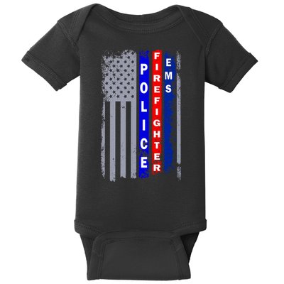 Police Firefighter EMS American Flag Baby Bodysuit