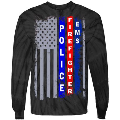 Police Firefighter EMS American Flag Tie-Dye Long Sleeve Shirt