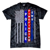 Police Firefighter EMS American Flag Tie-Dye T-Shirt