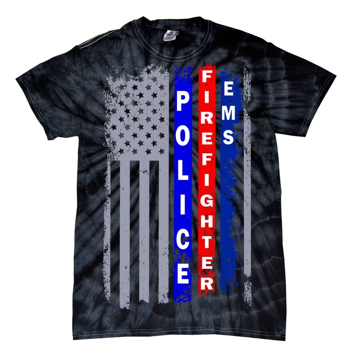 Police Firefighter EMS American Flag Tie-Dye T-Shirt