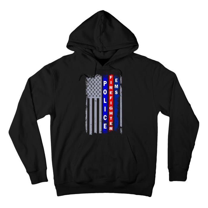 Police Firefighter EMS American Flag Tall Hoodie