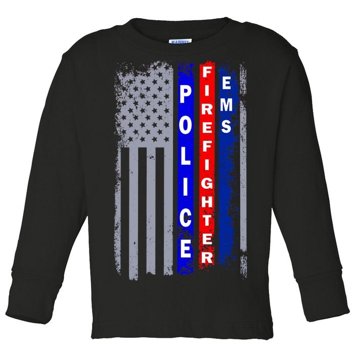 Police Firefighter EMS American Flag Toddler Long Sleeve Shirt