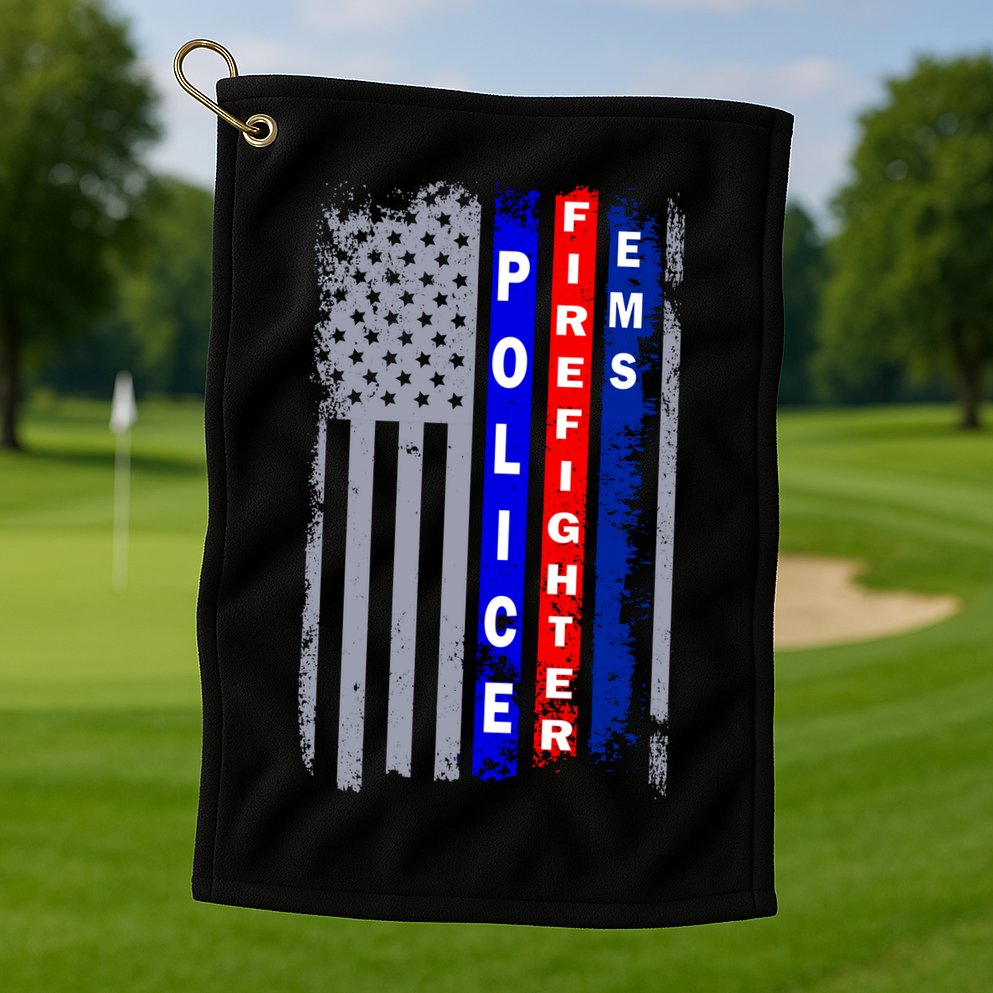Police Firefighter EMS American Flag Golf Towel