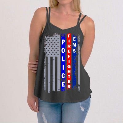 Police Firefighter EMS American Flag Women's Strappy Tank