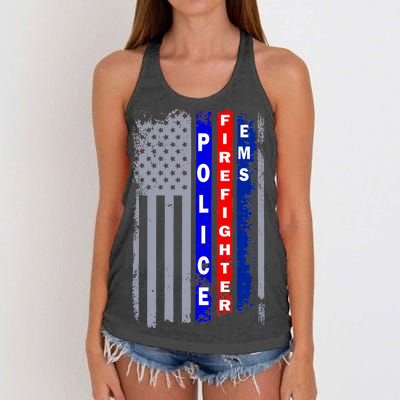 Police Firefighter EMS American Flag Women's Knotted Racerback Tank