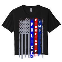 Police Firefighter EMS American Flag Women's Crop Top Tee