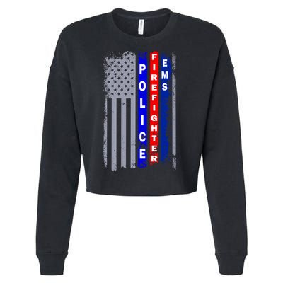 Police Firefighter EMS American Flag Cropped Pullover Crew