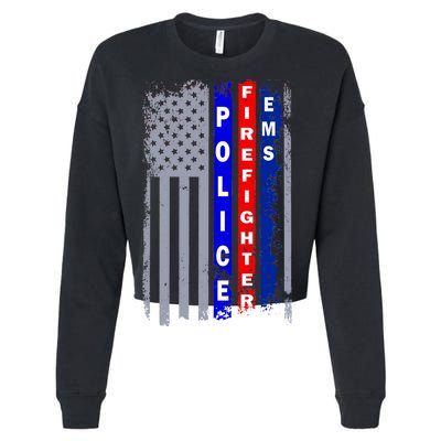 Police Firefighter EMS American Flag Cropped Pullover Crew