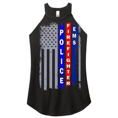 Police Firefighter EMS American Flag Women's Perfect Tri Rocker Tank