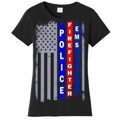 Police Firefighter EMS American Flag Women's T-Shirt