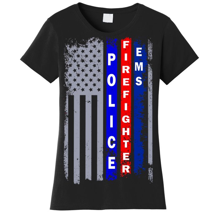 Police Firefighter EMS American Flag Women's T-Shirt