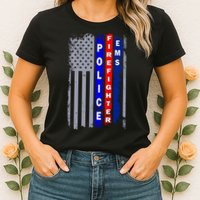 Police Firefighter EMS American Flag Womens T-Shirt