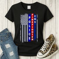 Police Firefighter EMS American Flag Womens T-Shirt