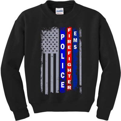 Police Firefighter EMS American Flag Kids Sweatshirt