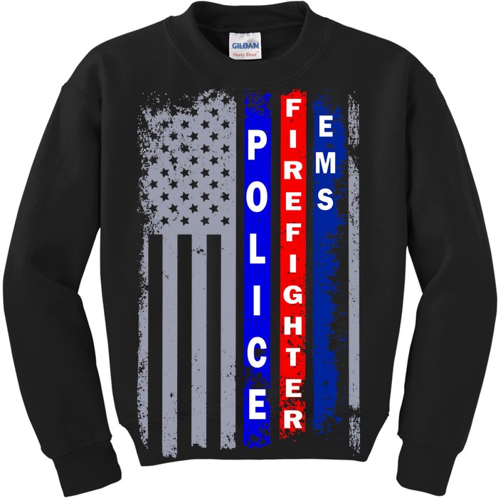 Police Firefighter EMS American Flag Kids Sweatshirt