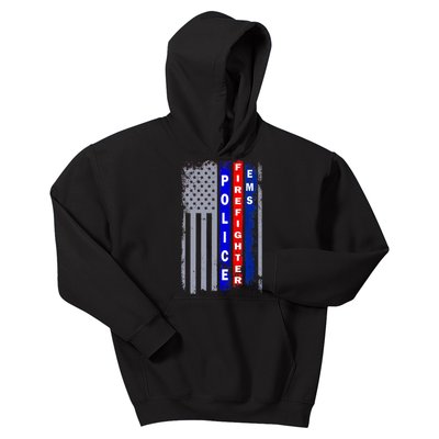 Police Firefighter EMS American Flag Kids Hoodie