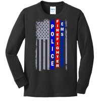 Police Firefighter EMS American Flag Kids Long Sleeve Shirt