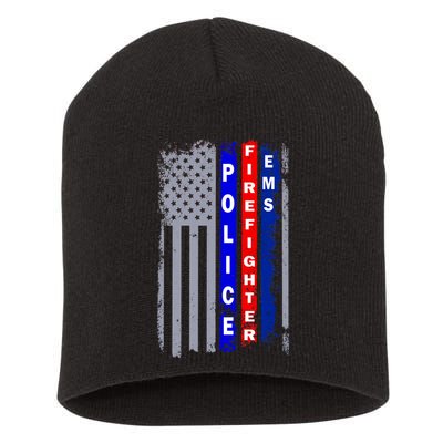 Police Firefighter EMS American Flag Short Acrylic Beanie