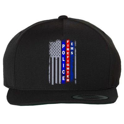 Police Firefighter EMS American Flag Wool Snapback Cap