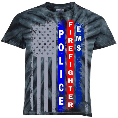 Police Firefighter EMS American Flag Kids Tie-Dye T-Shirt